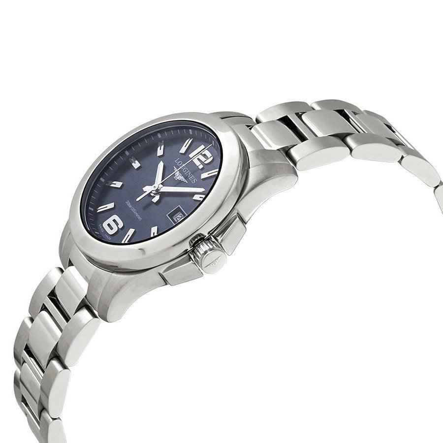 Orologio Longines Conquest donna acciaio con quadrante blu, cinturino maglie e corona