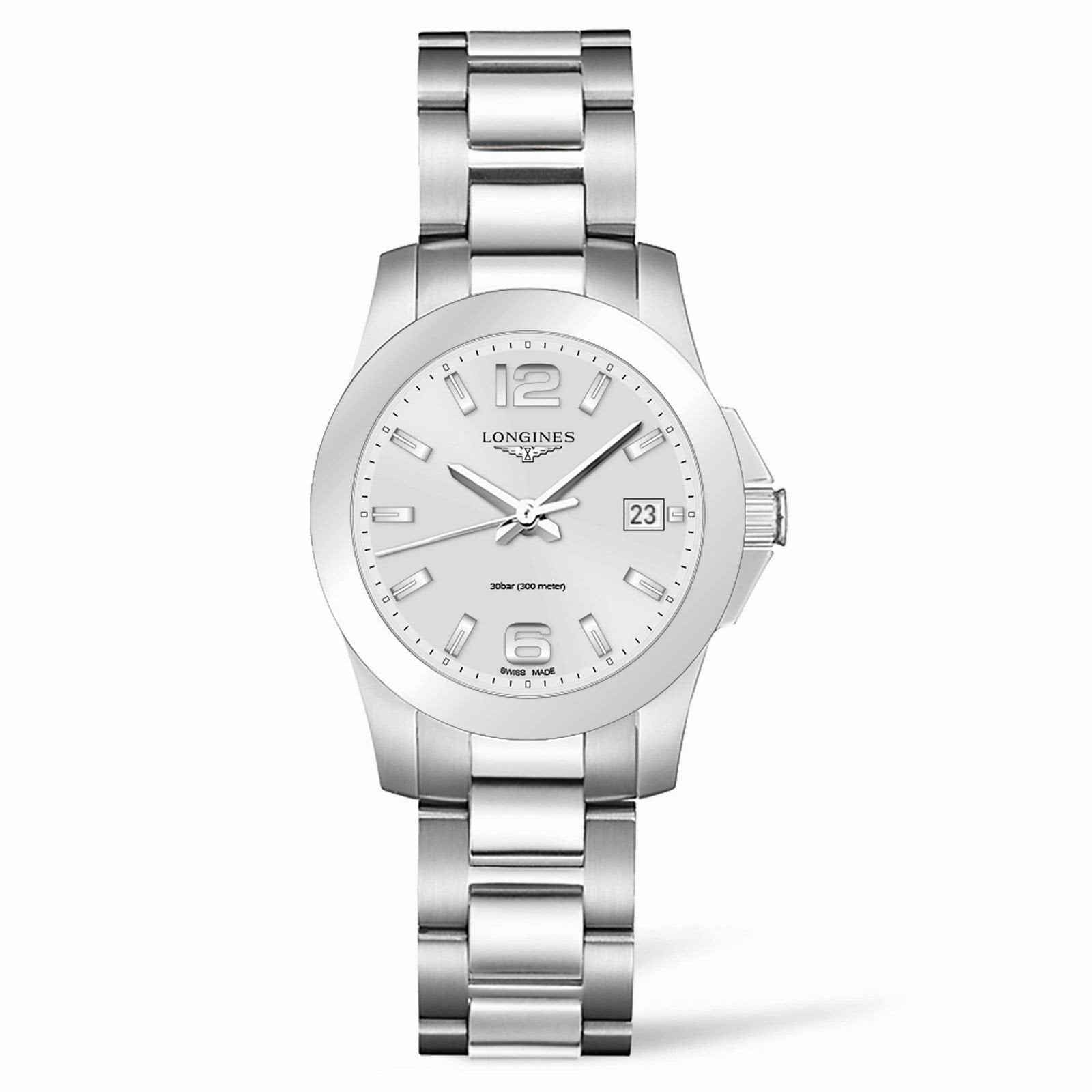 Orologio Longines Conquest in acciaio argento, quadrante argento con datario