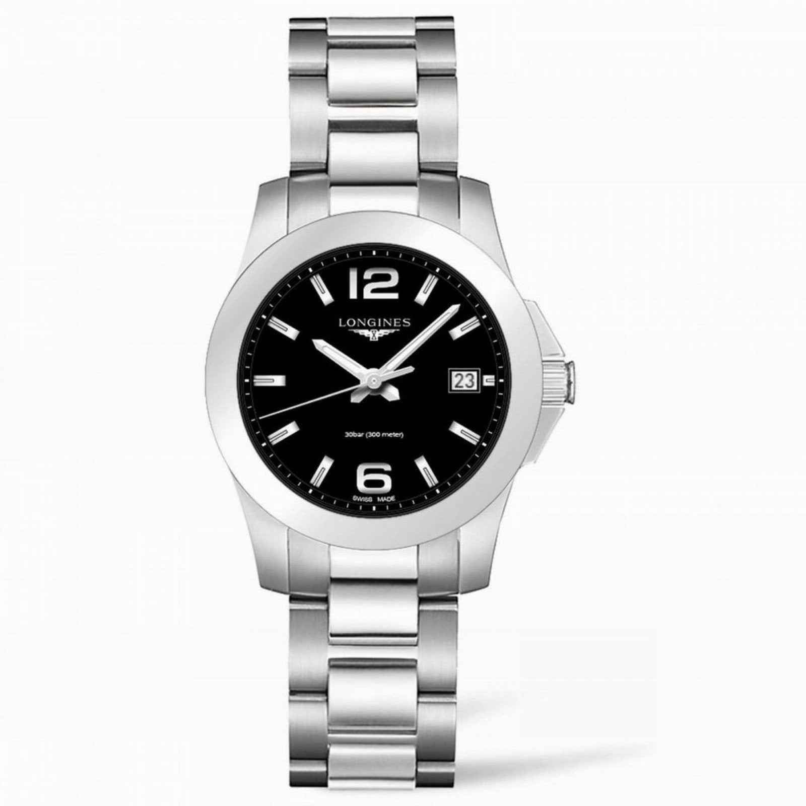 Orologio da polso Longines Conquest donna in acciaio, quadrante nero laccato con data