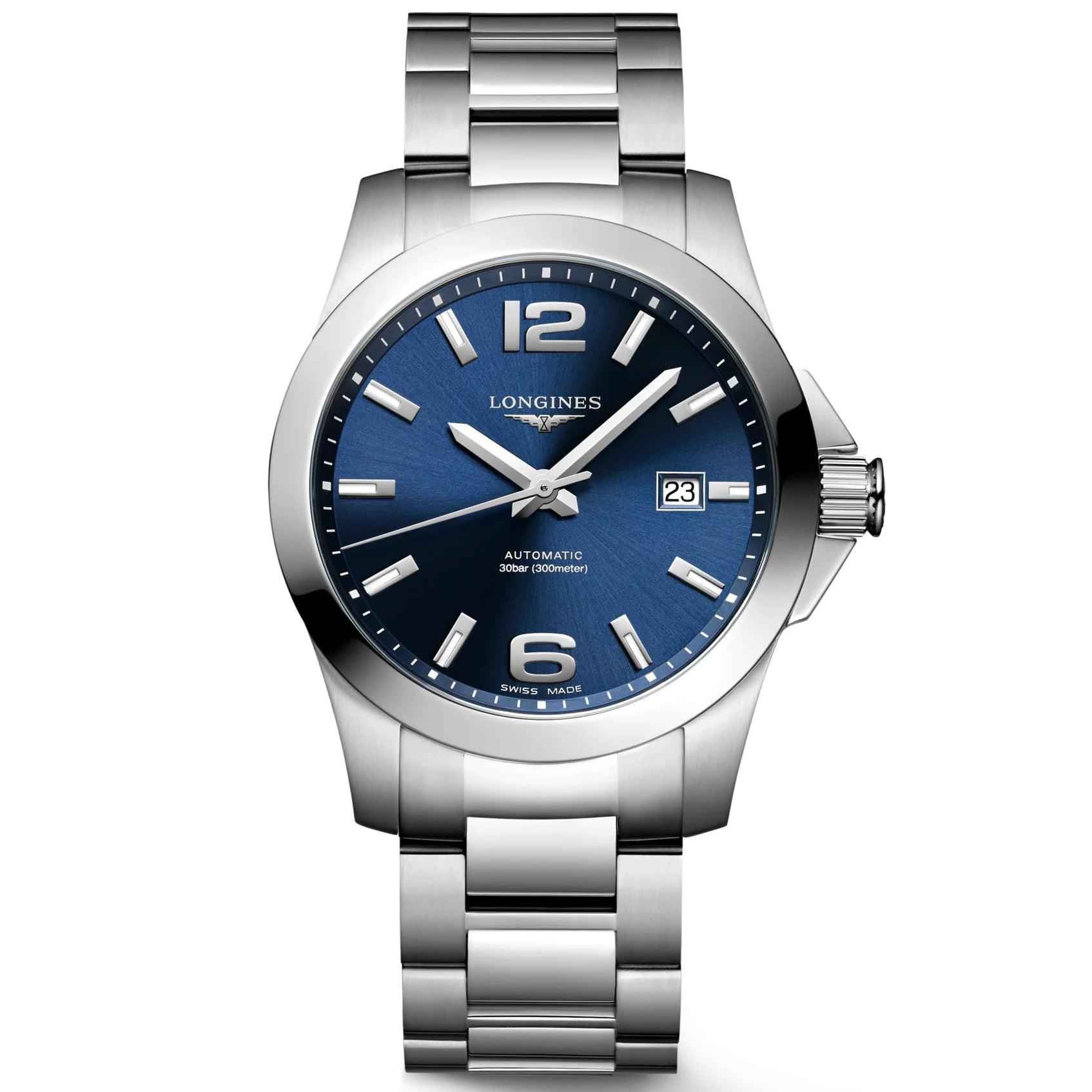 Orologio Longines Conquest 41 mm automatico acciaio con quadrante blu e datario 23