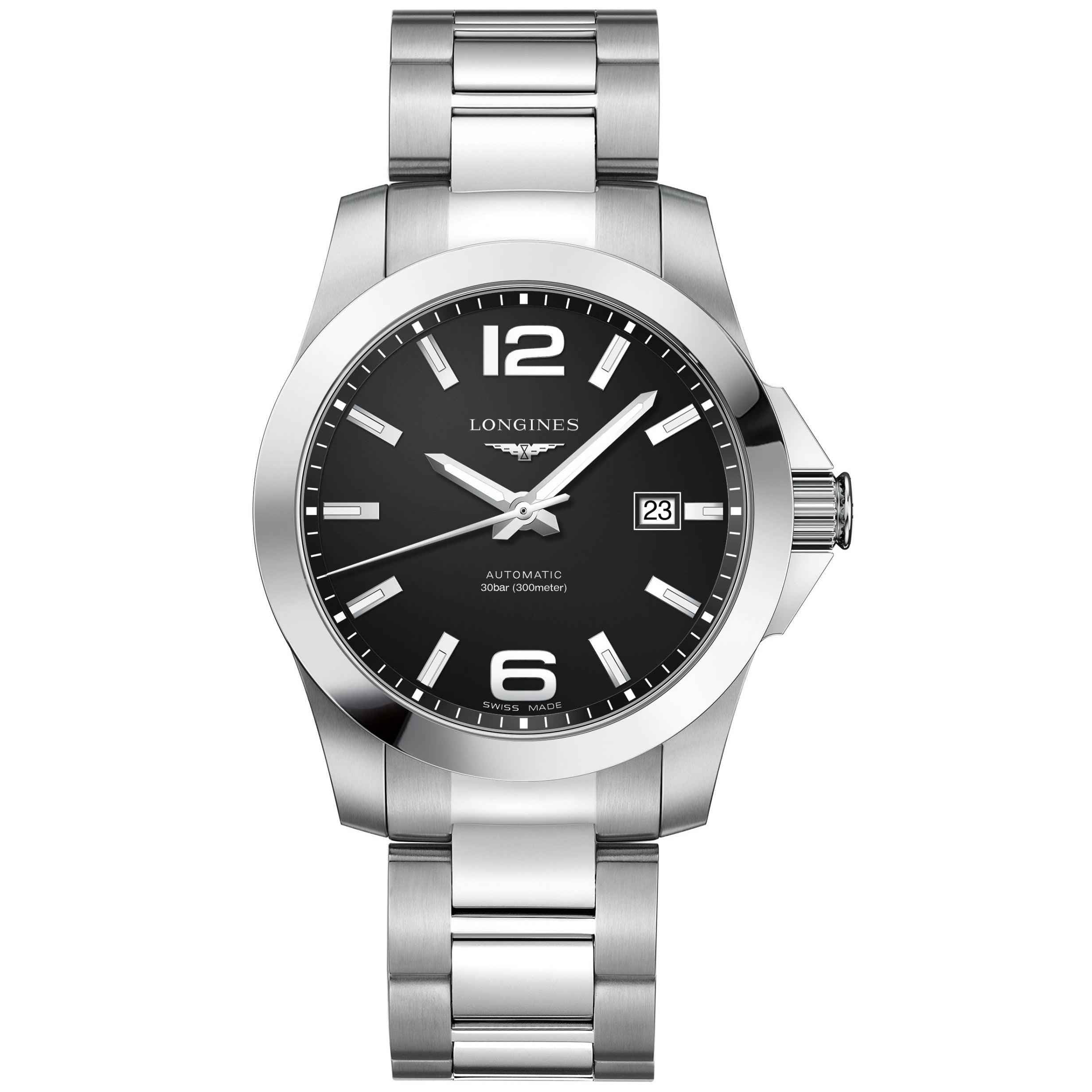 Orologio Longines Conquest 41 mm automatico con quadrante nero e bracciale in acciaio