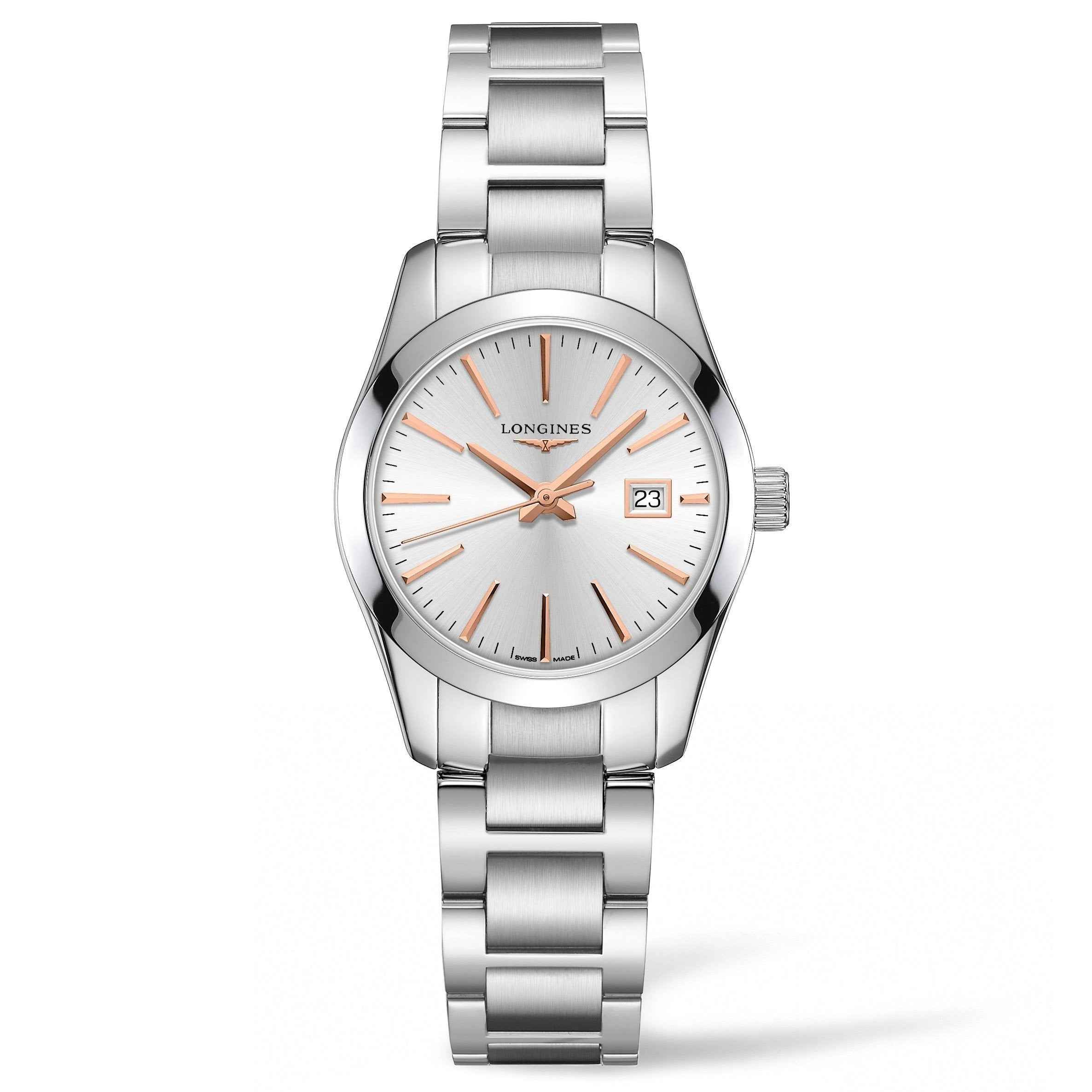 Orologio da polso Longines Conquest Classic in acciaio argento, quadrante argento con datario