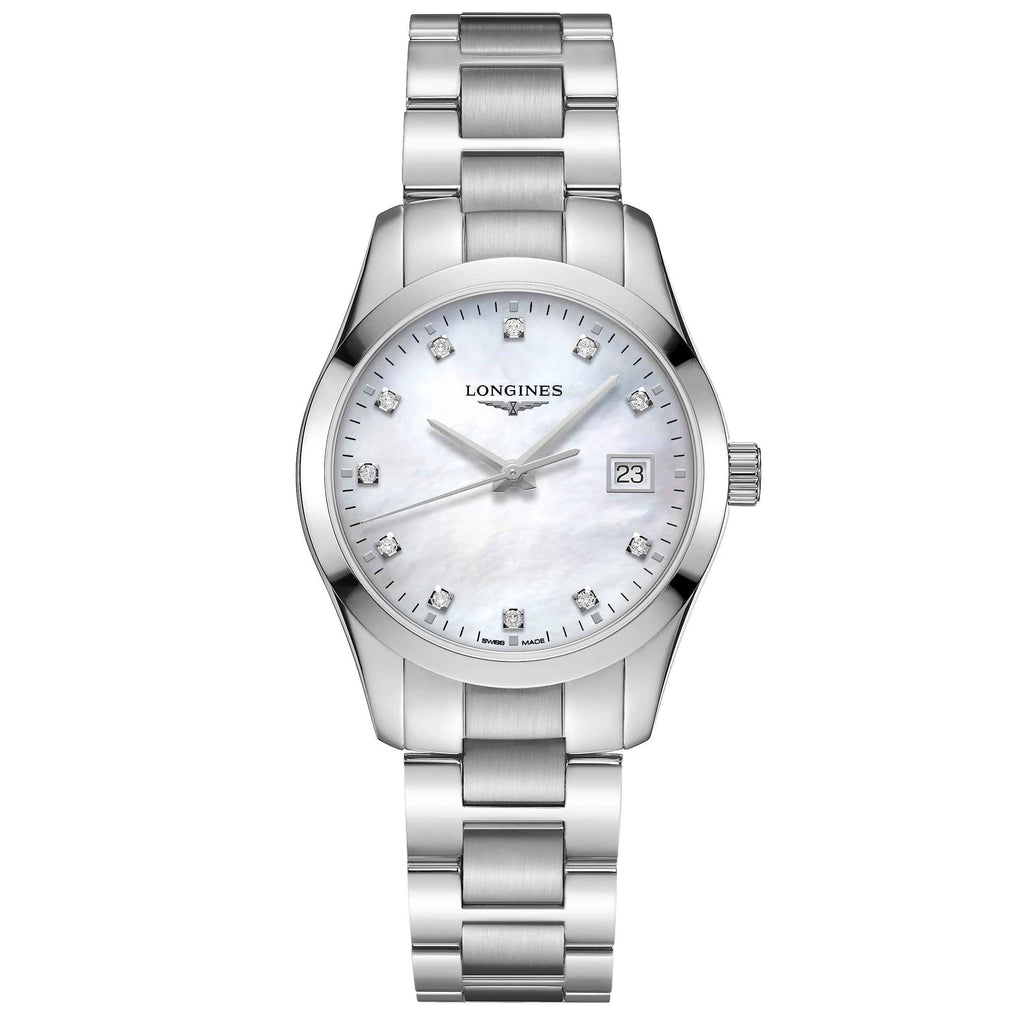 Orologio Longines da polso acciaio con quadrante madreperla bianco e datario