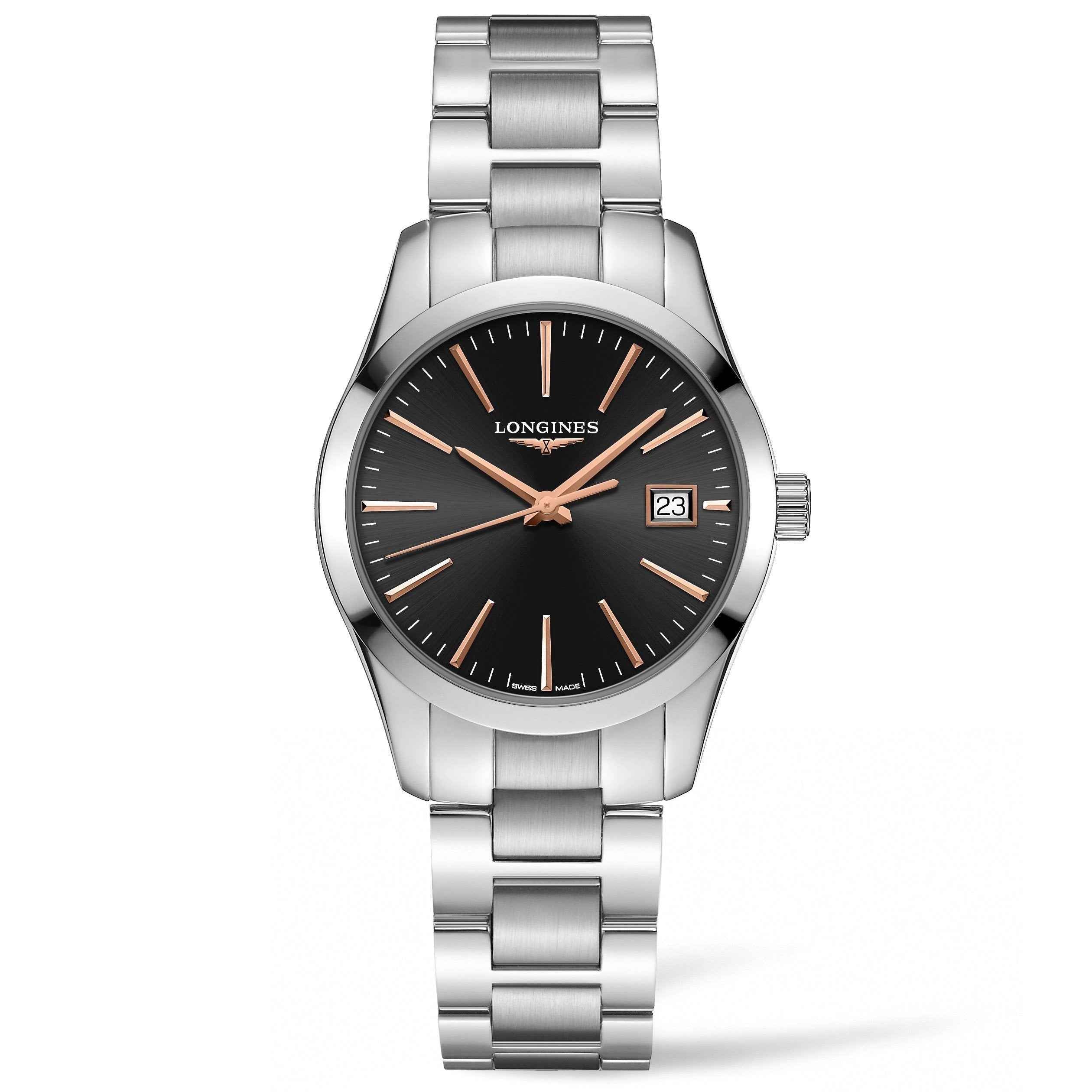 Orologio Longines Conquest Classic 34mm con quadrante nero e cinturino in acciaio