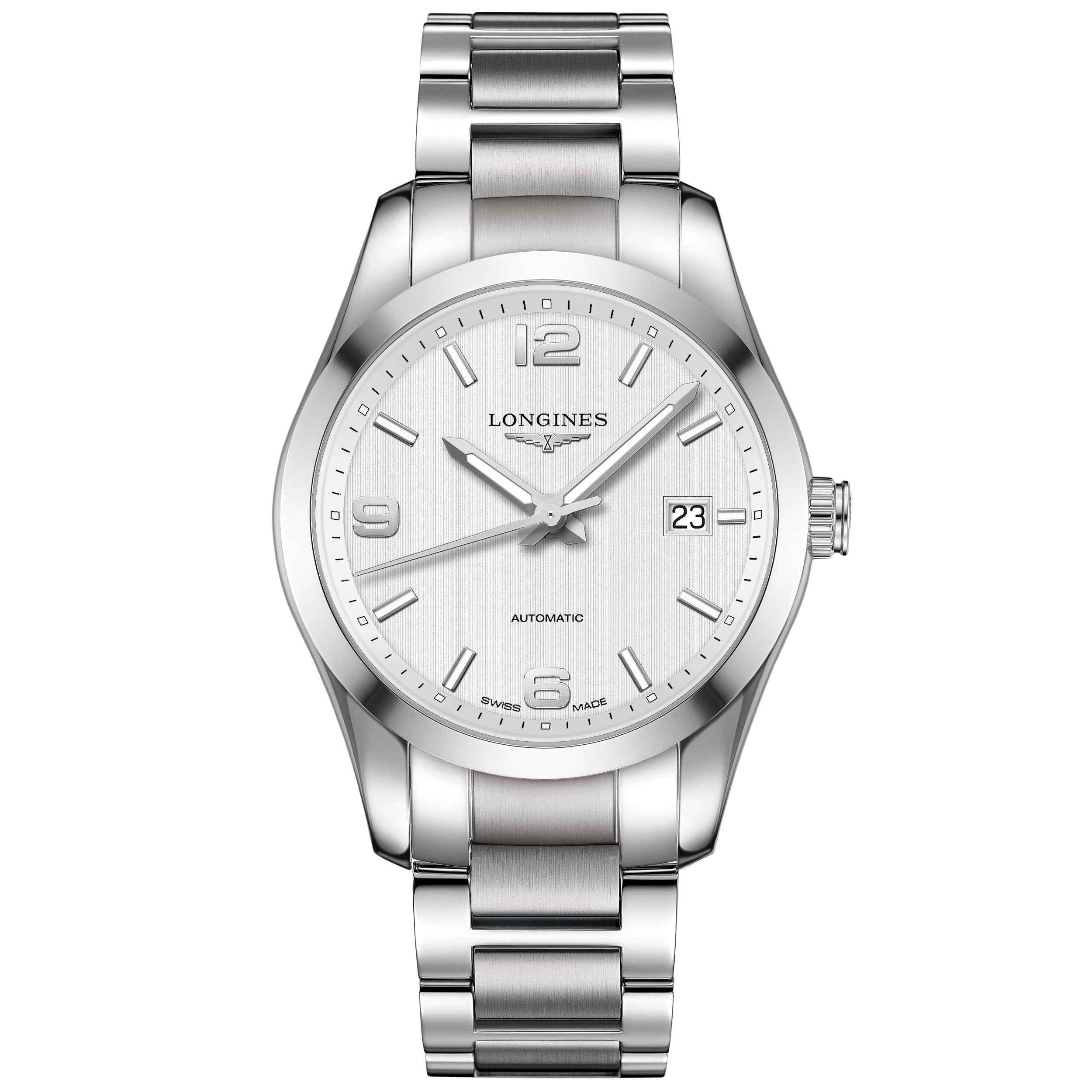 Orologio automatico Longines Conquest Classic 40 mm in acciaio argento con quadrante bianco