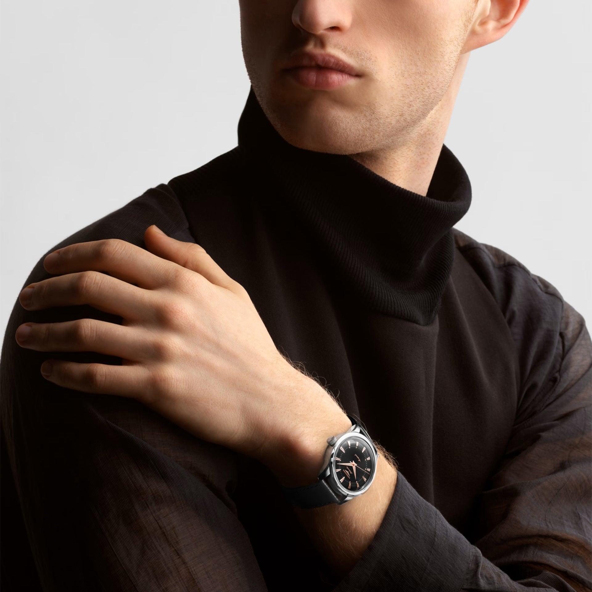 Orologio Longines Conquest Heritage 38 mm nero automatico, quadrante nero, cinturino nero