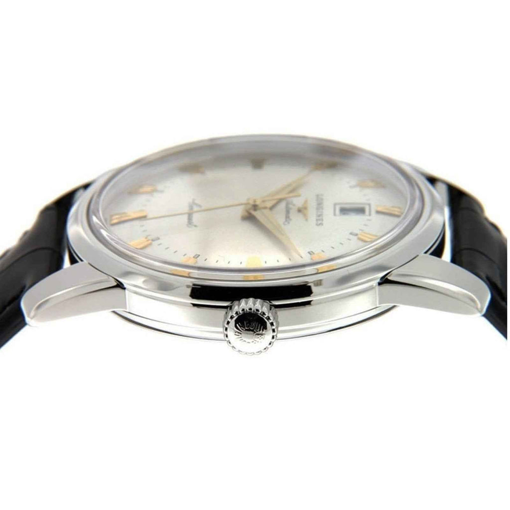 Orologio da uomo con cassa in acciaio e quadrante argento, cinturino pelle nera