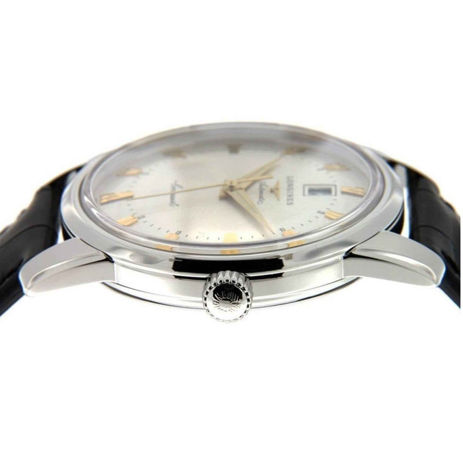 Orologio da uomo con cassa in acciaio e quadrante argento, cinturino pelle nera