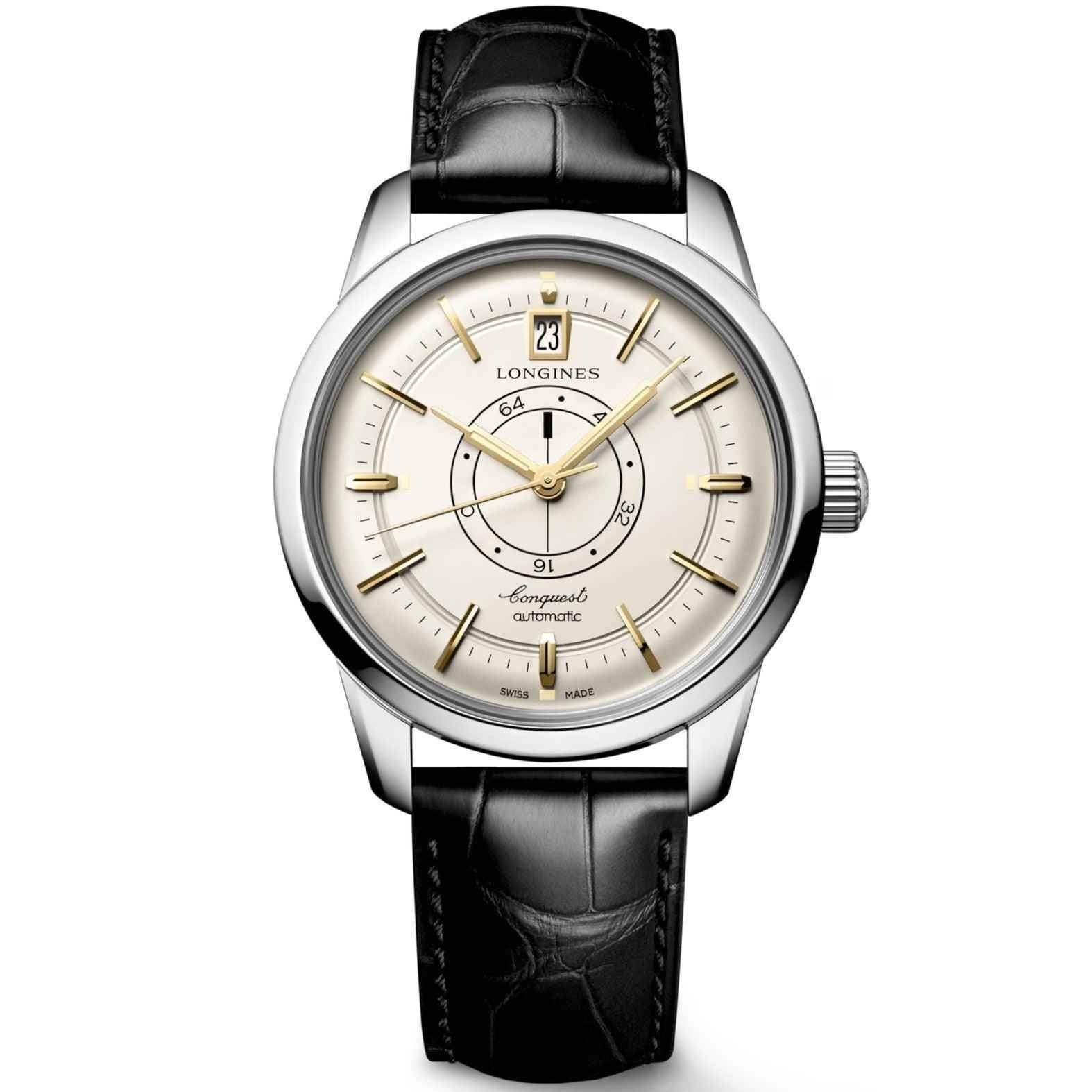 Orologio automatico Longines Conquest 38 mm: quadrante champagne, cinturino pelle nera