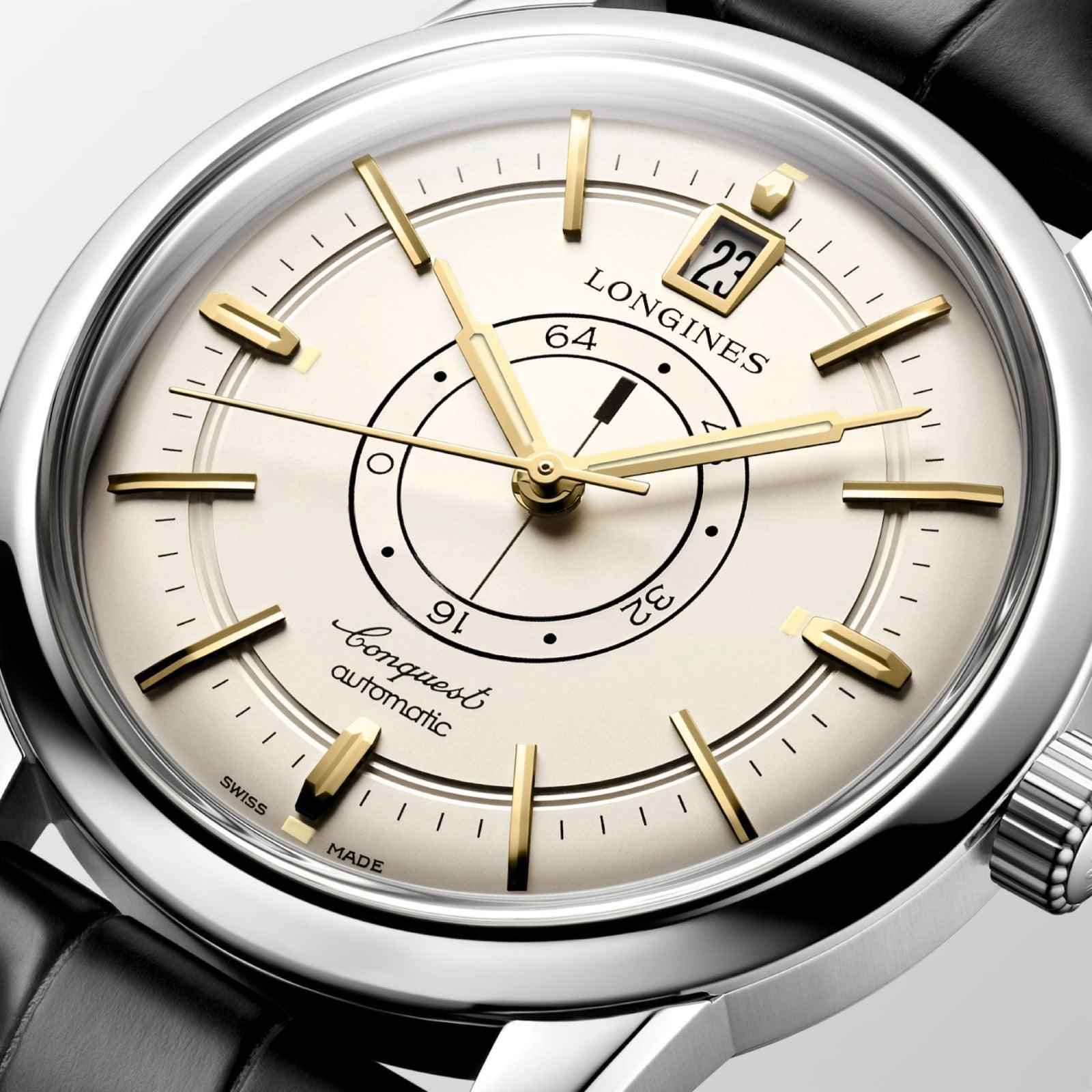 Orologio Longines Conquest 38 mm: quadrante champagne, indici dorati e datario
