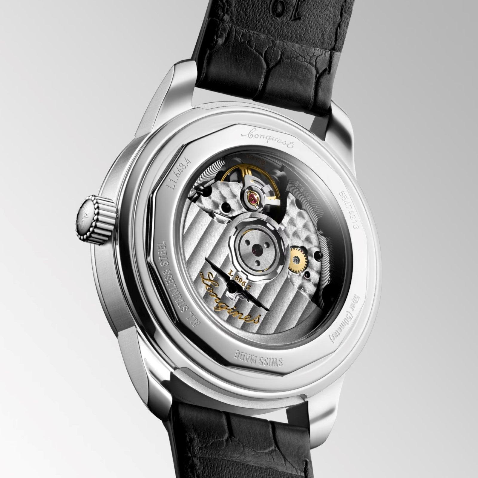 Orologio automatico: fondello a vista con movimento, cassa acciaio e cinturino in pelle