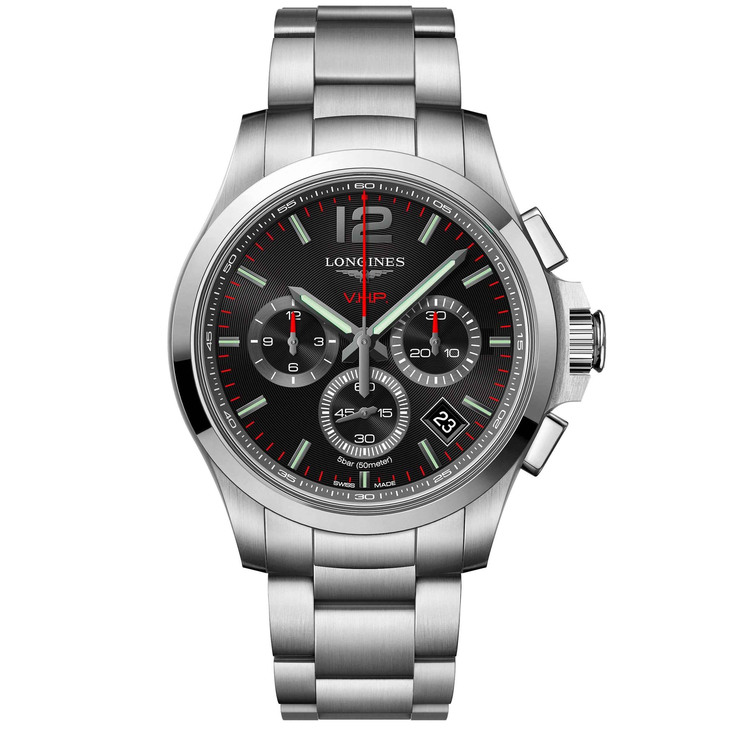 Orologio Longines Conquest VHP cronografo 42mm nero, cassa e bracciale in acciaio