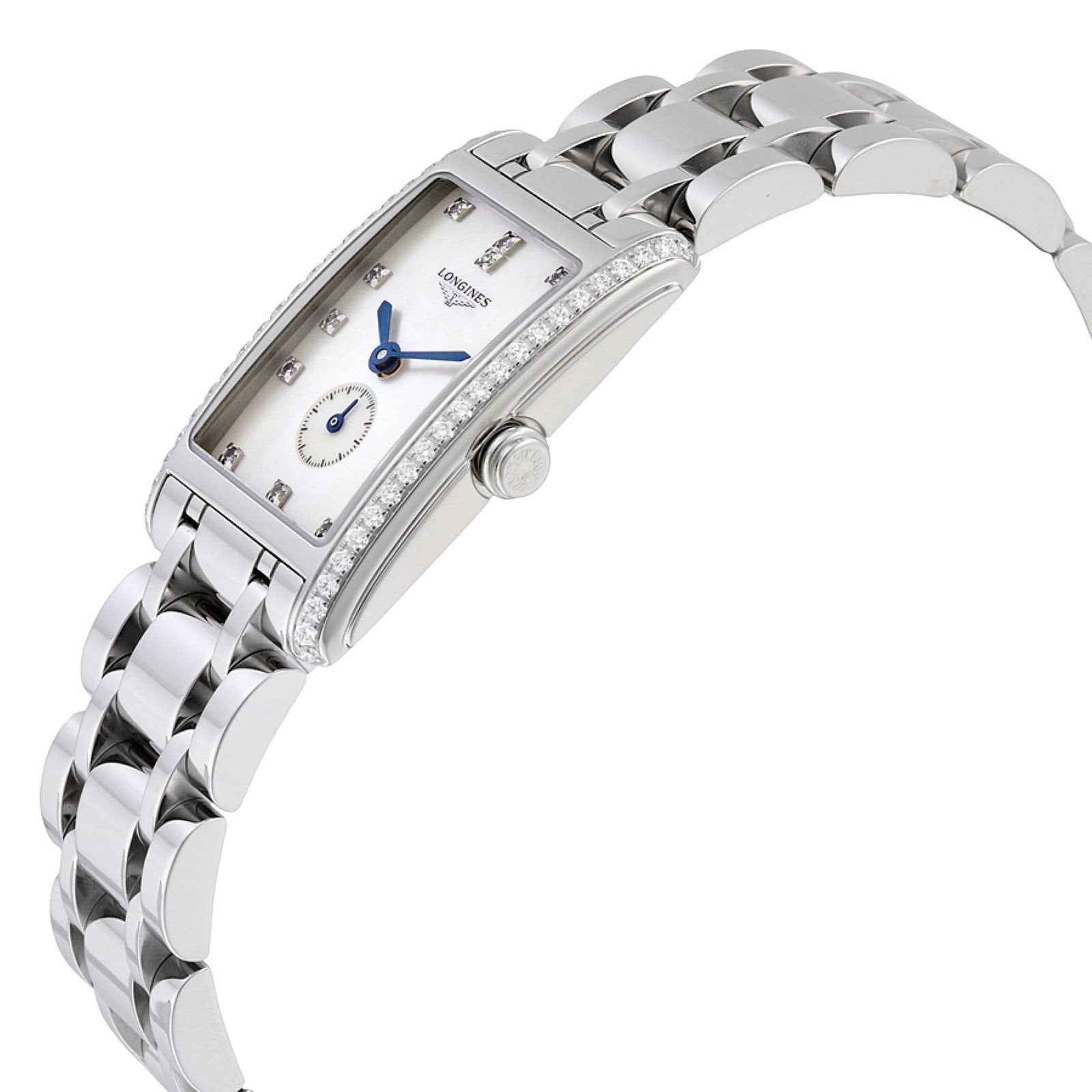 Orologio donna acciaio con quadrante madreperla, diamanti sulla lunetta e cinturino maglie