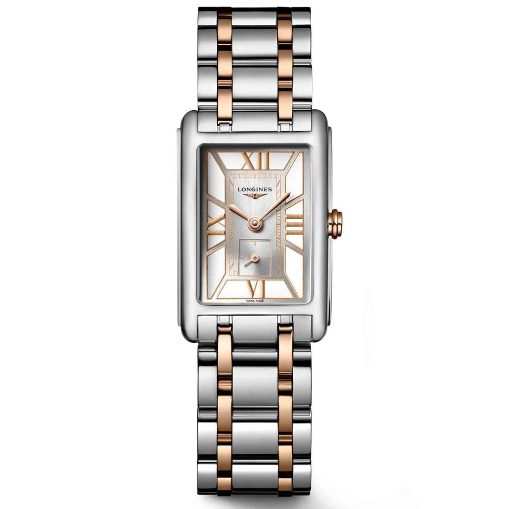 Orologio da polso Longines con cassa rettangolare e cinturino in acciaio bicolore