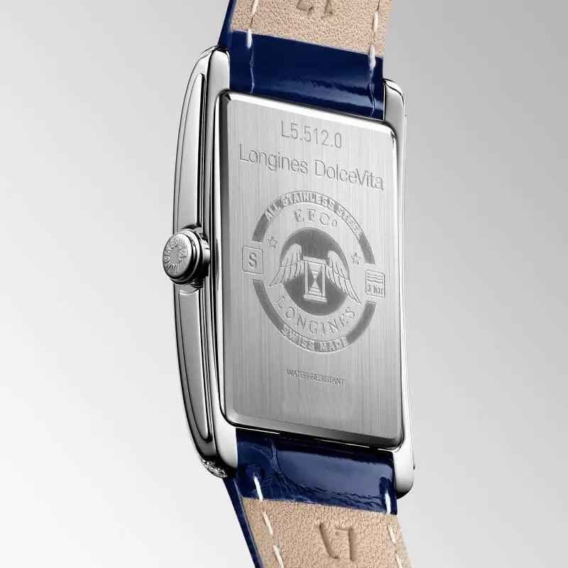 Orologio Longines DolceVita con fondello argento e cinturino blu