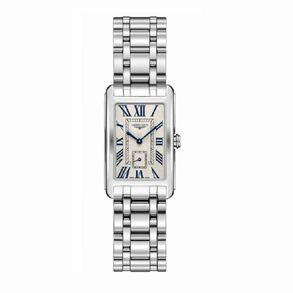 Orologio da donna rettangolare in acciaio, quadrante argento, bracciale a maglie