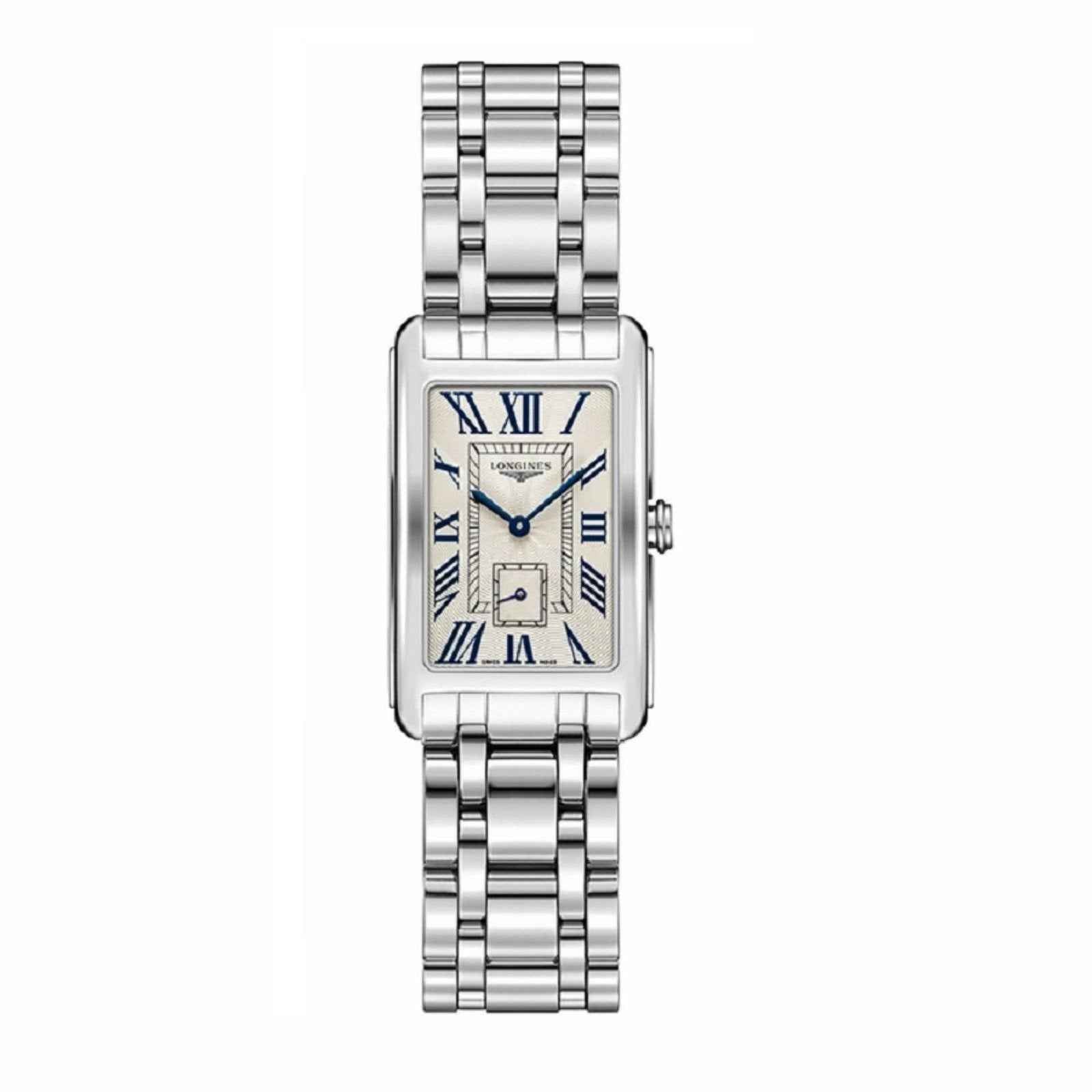 Orologio da donna rettangolare in acciaio, quadrante argento, bracciale a maglie