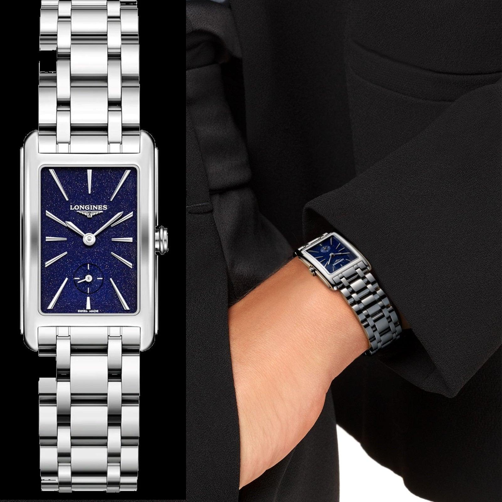 Orologio da polso Longines DolceVita con quadrante blu e cinturino in acciaio