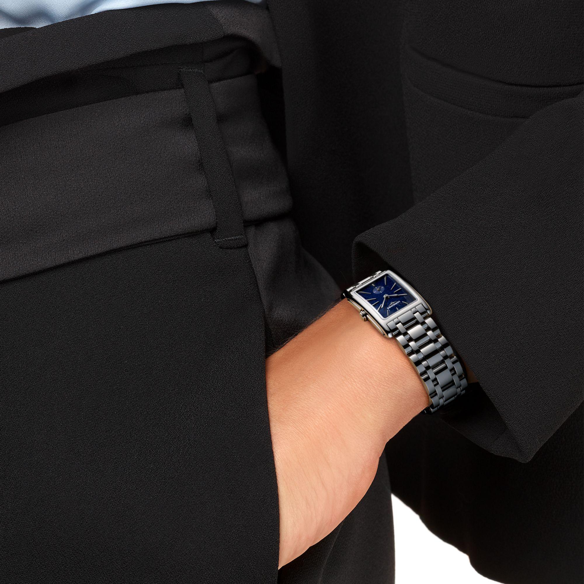 Orologio da polso Longines DolceVita con quadrante blu e bracciale a maglie d’acciaio