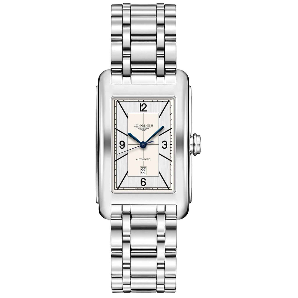 Orologio automatico Longines DolceVita con cinturino in acciaio e quadrante rettangolare