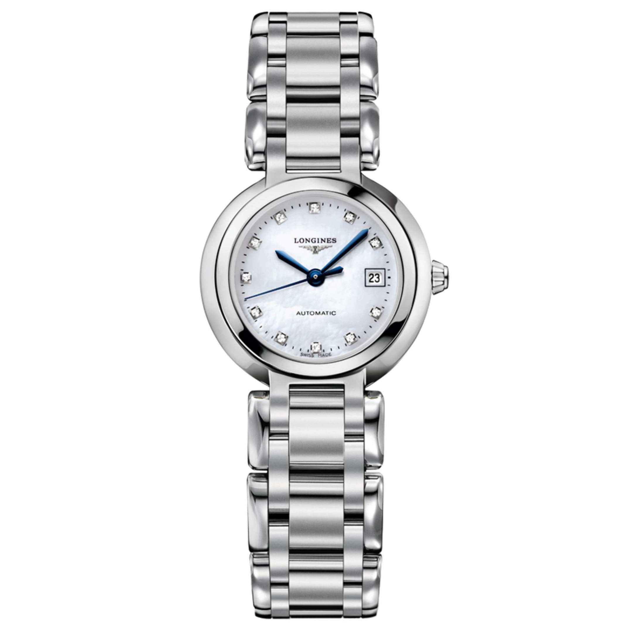 Orologio donna Longines automatico acciaio con quadrante madreperla e diamanti