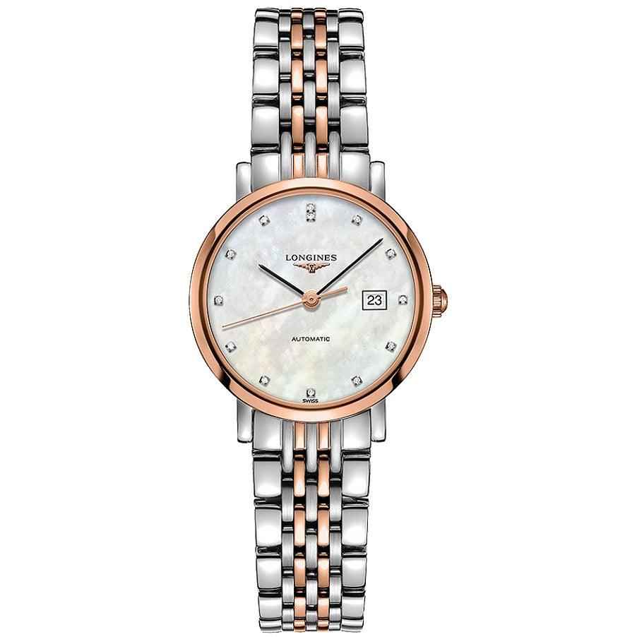 Orologio automatico Longines con quadrante madreperla e bracciale in acciaio finitura oro rosa