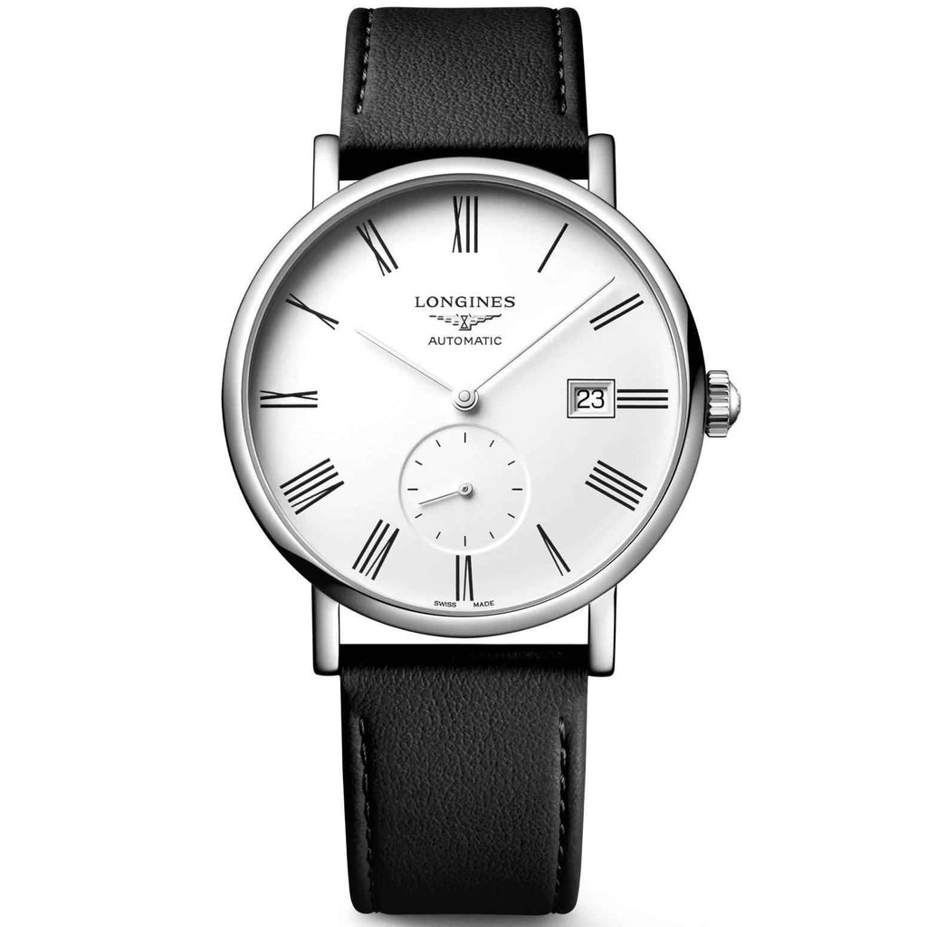 Orologio da polso automatico con quadrante bianco, data e cinturino sintetico nero