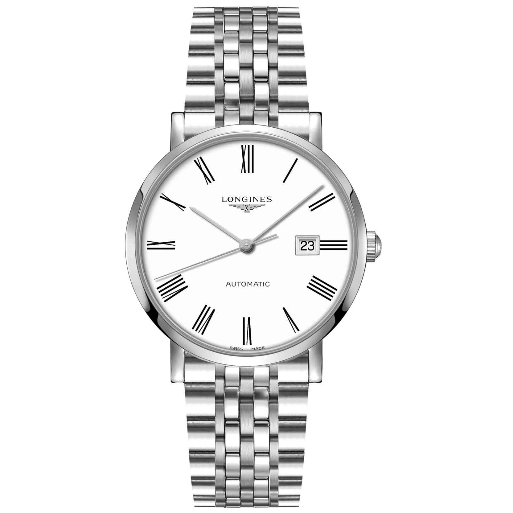 Orologio Longines Elegant Collection da uomo con quadrante bianco e cinturino in acciaio