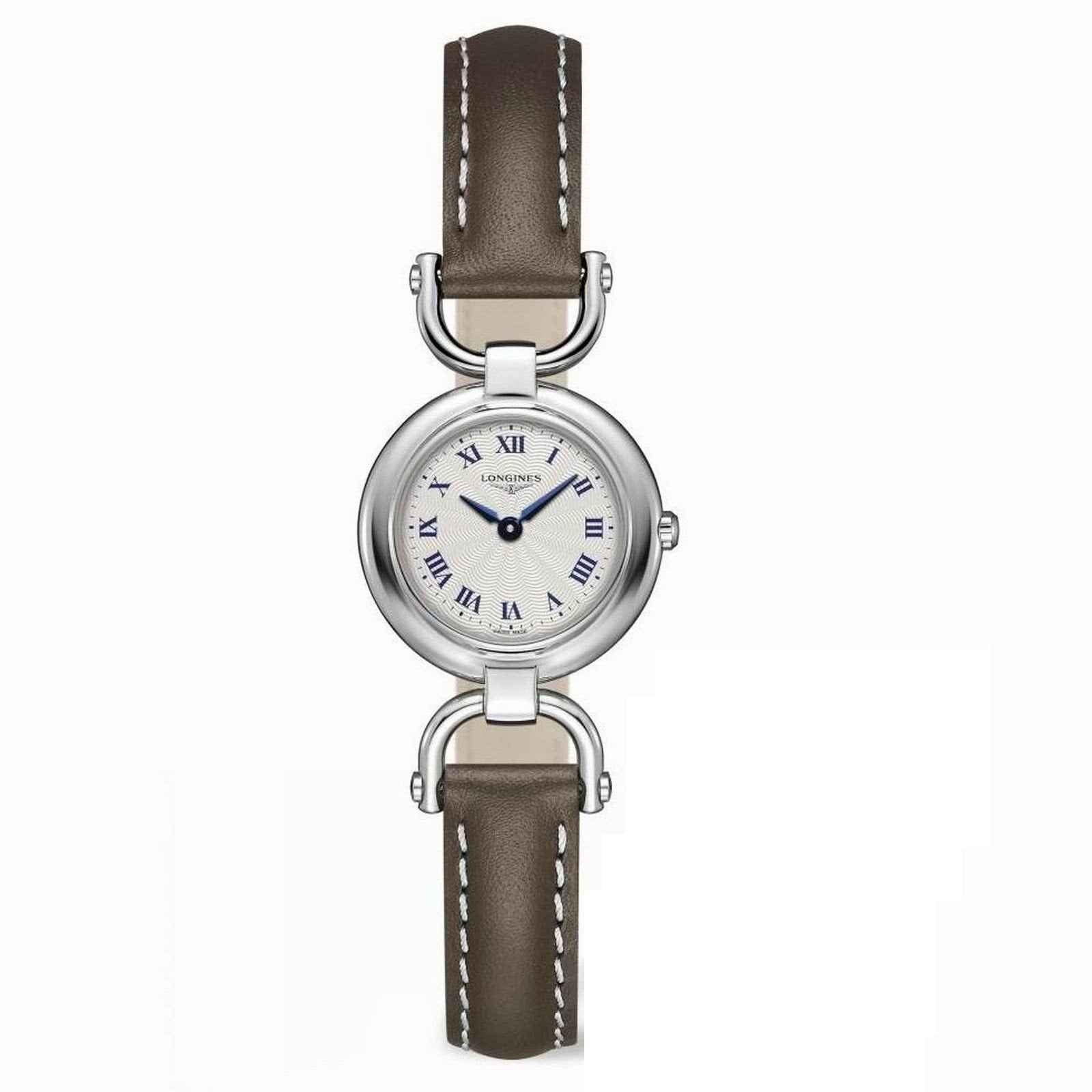 Orologio Longines Equestrian con quadrante argento e cinturino in pelle marrone