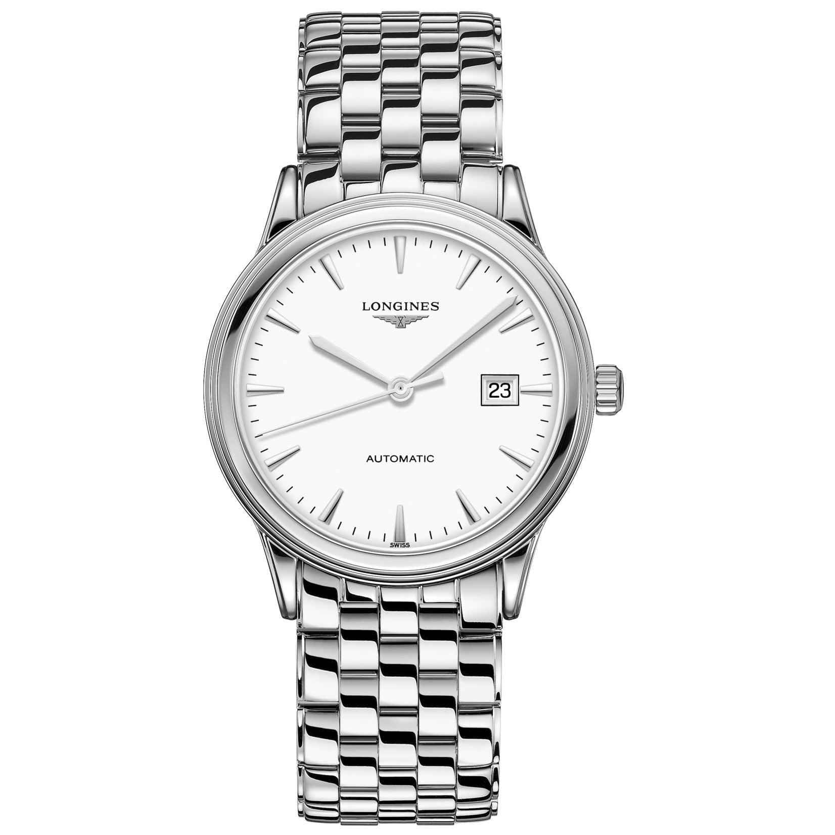 Orologio Longines Flagship da uomo con quadrante bianco, cinturino in acciaio e datario