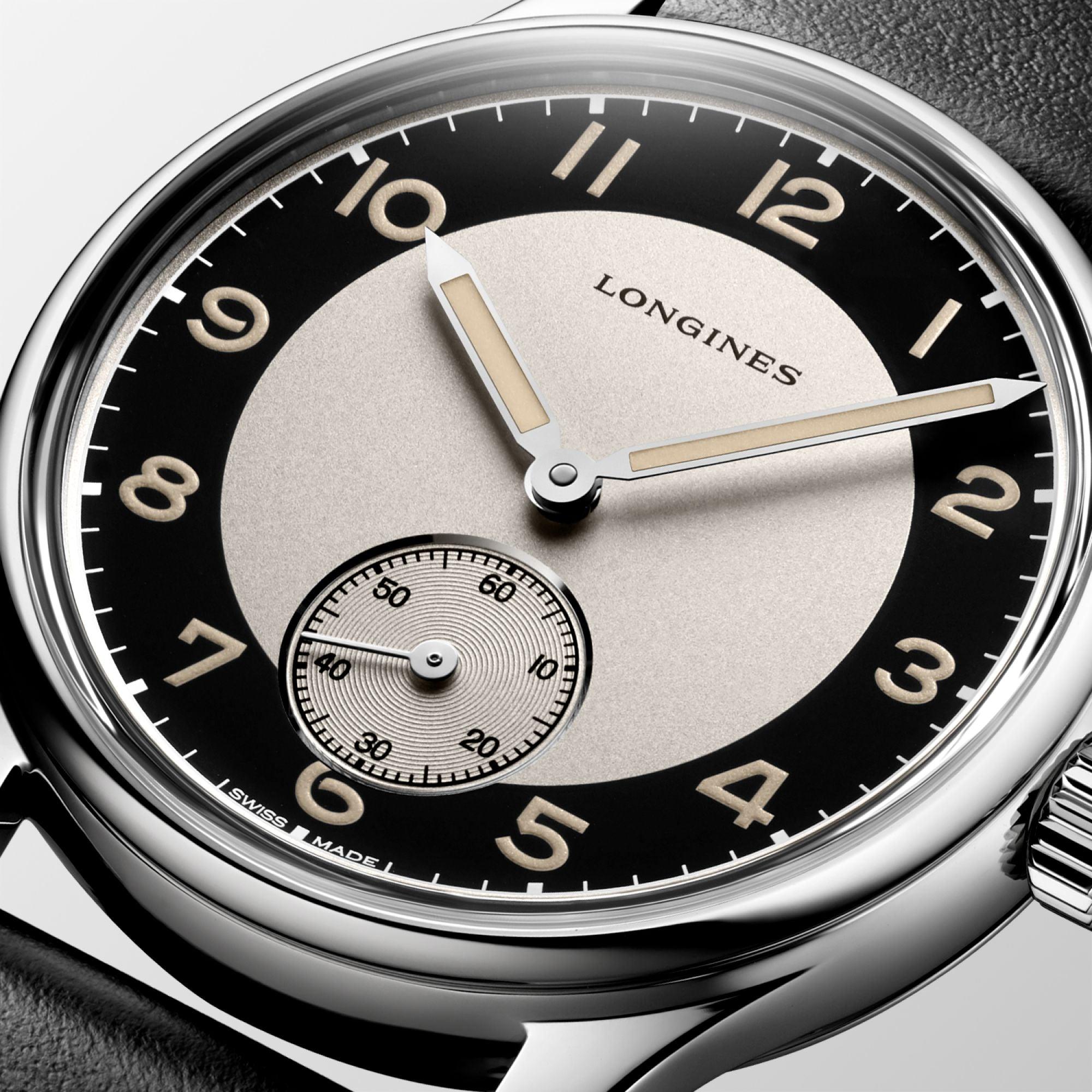 Orologio automatico Longines, quadrante nero con subdial, cassa acciaio e cinturino nero
