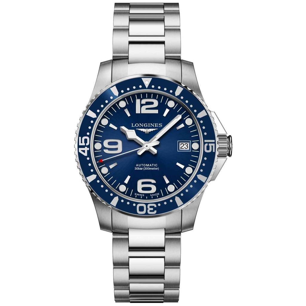 Orologio HydroConquest in acciaio con quadrante blu e bracciale a maglie