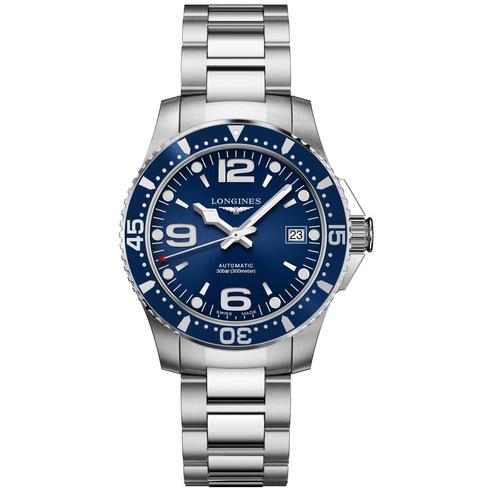 Orologio HydroConquest in acciaio con quadrante blu e bracciale a maglie
