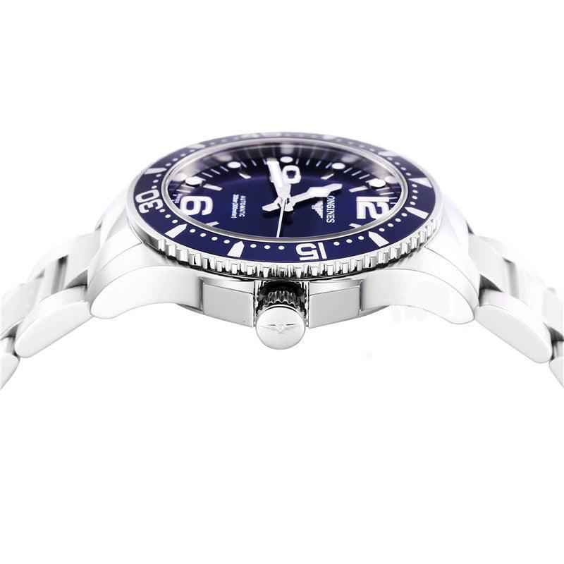 Orologio HydroConquest in acciaio con lunetta blu e corona laterale
