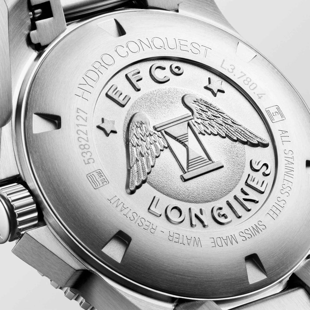 Fondello in acciaio con incisione HydroConquest, L3.780.4 e simboli