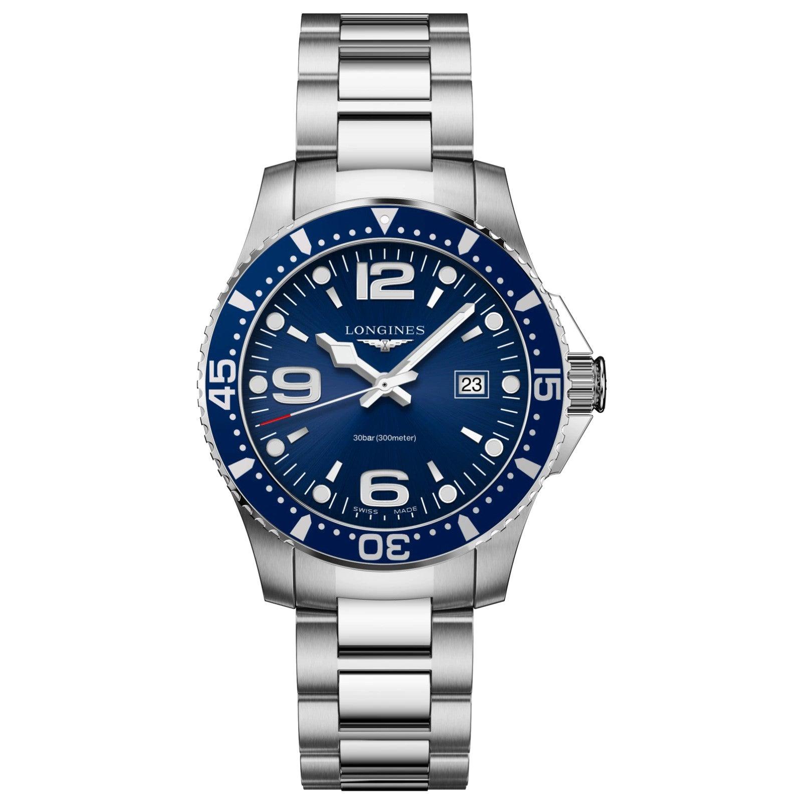 Orologio HydroConquest 39mm Longines in acciaio blu, quadrante blu con datario