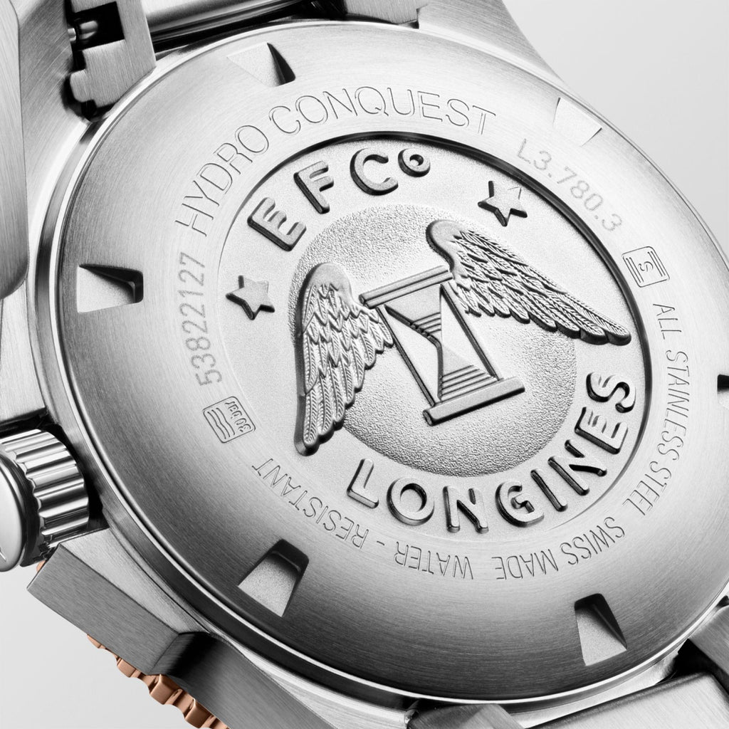Orologio HydroConquest in acciaio grigio con quadrante argentato e dettagli alati