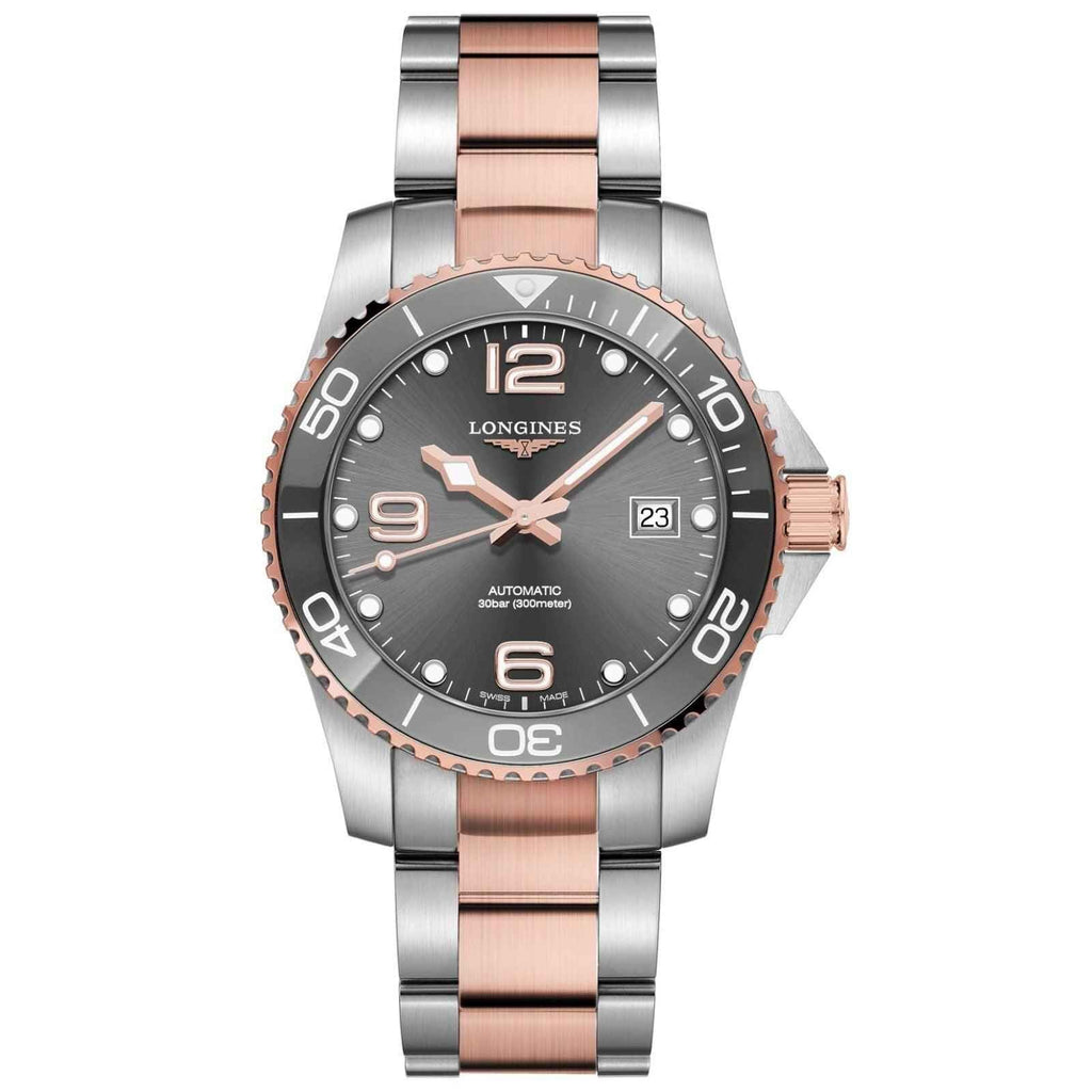Orologio Longines HydroConquest 41mm con quadrante nero, acciaio e PVD oro rosa