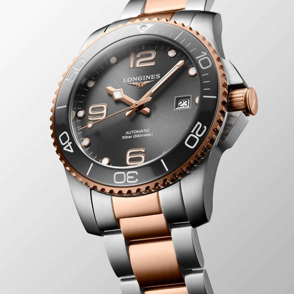Orologio Longines HydroConquest 41mm con cinturino acciaio e PVD oro rosa, quadrante nero