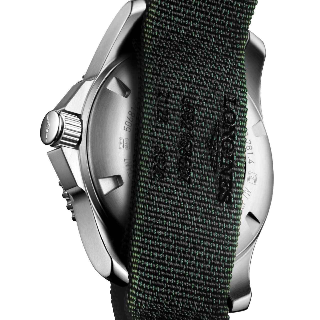 Orologio HydroConquest in acciaio con cinturino tessuto verde e corona laterale