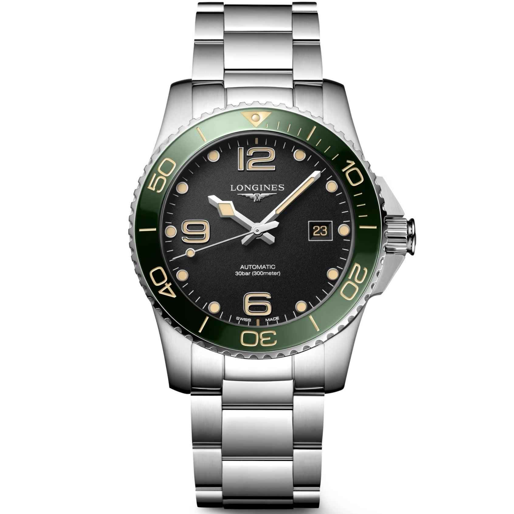 Orologio Longines Hydroconquest 41 mm nero automatico in acciaio, dettagli verdi