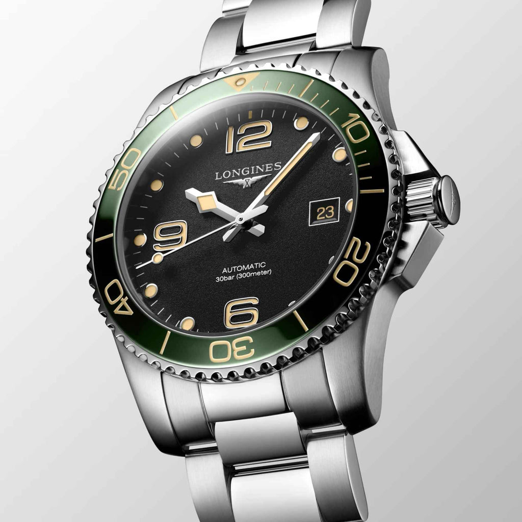 Orologio Longines Hydroconquest 41 mm nero automatico, lunetta verde e cinturino in acciaio