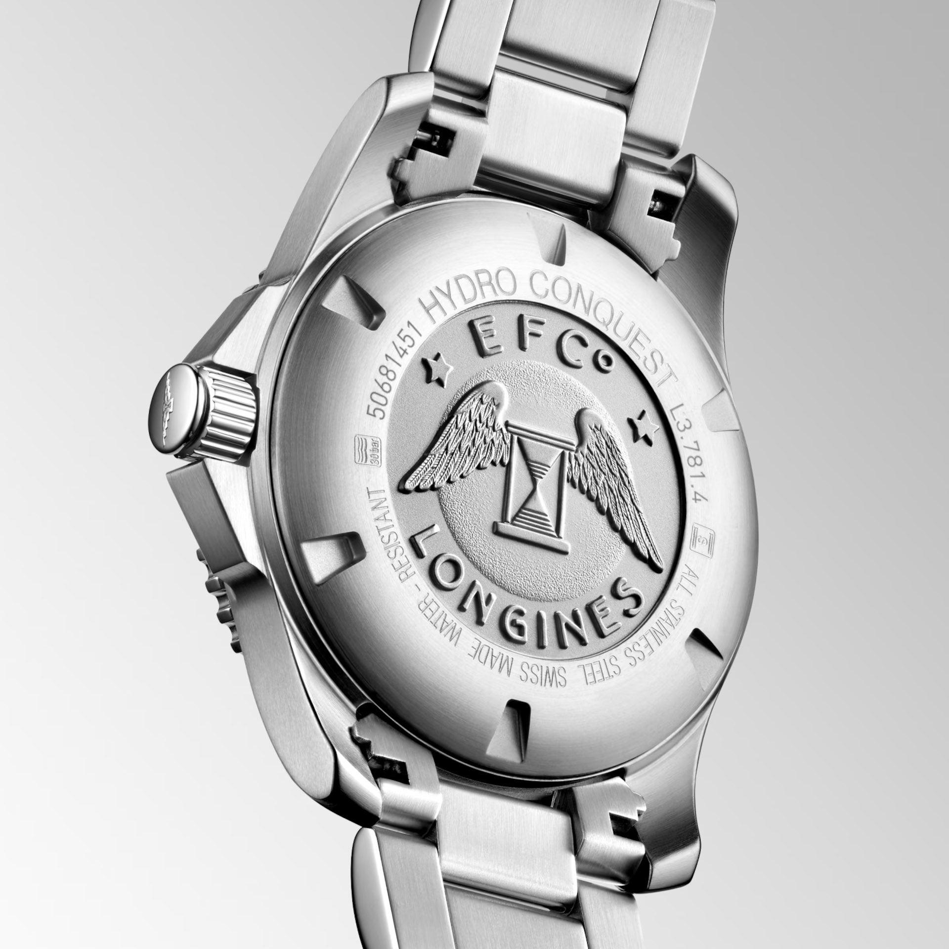 Orologio Hydroconquest 41 mm in acciaio: quadrante argento, indici e cinturino