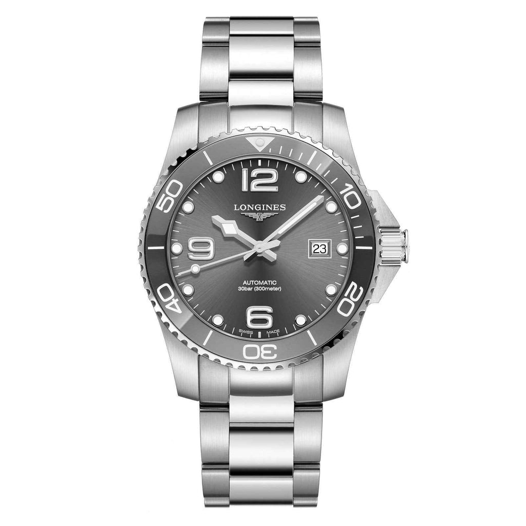 Orologio automatico Longines con bracciale d’acciaio e quadrante grigio scuro
