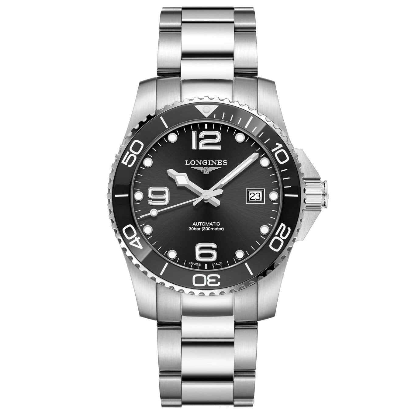 Orologio Longines Hydroconquest 41 mm nero in acciaio con ghiera e cinturino
