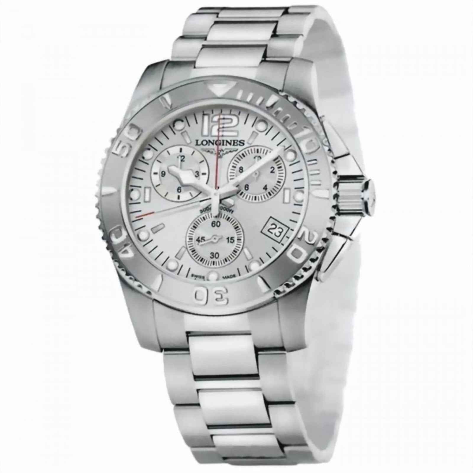 Orologio da polso in acciaio argento con quadrante bianco e cronografo