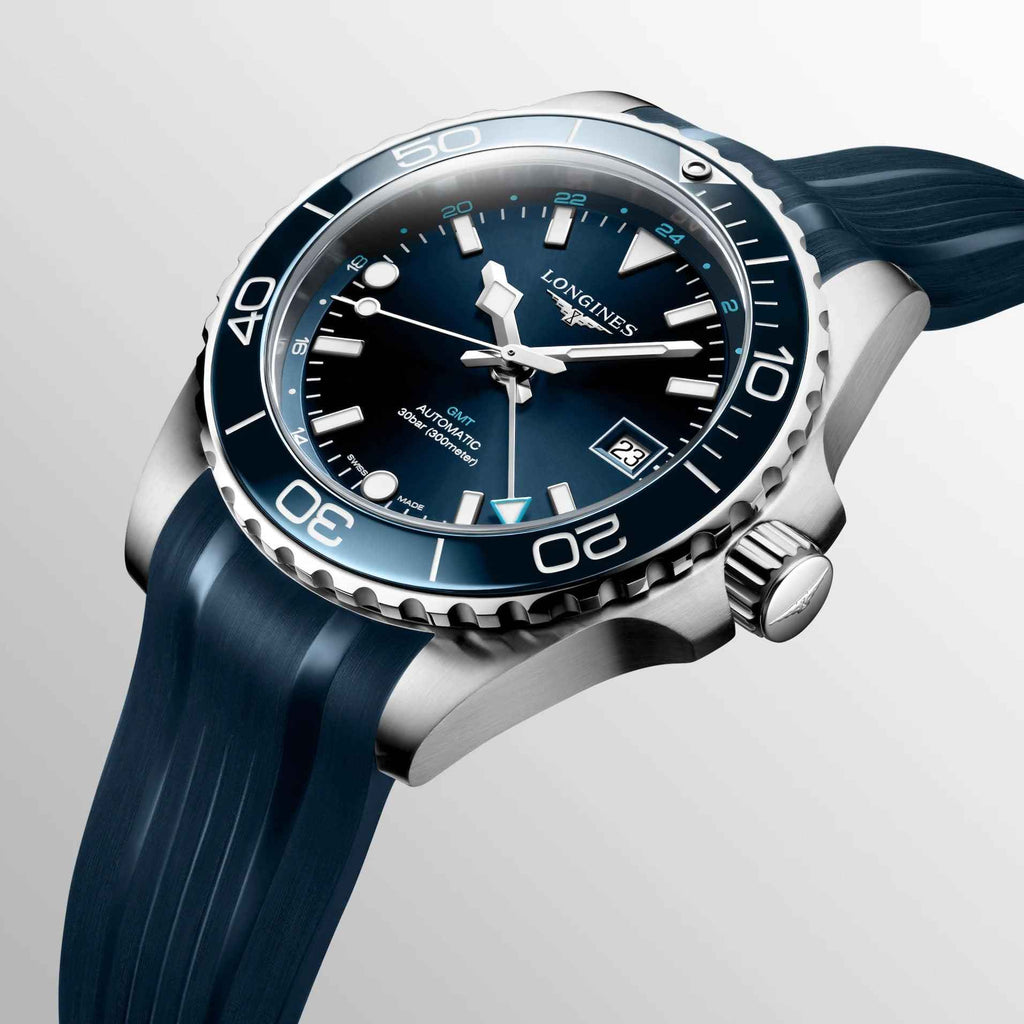 Orologio Longines Hydroconquest GMT 41mm in acciaio con lunetta blu e cinturino blu