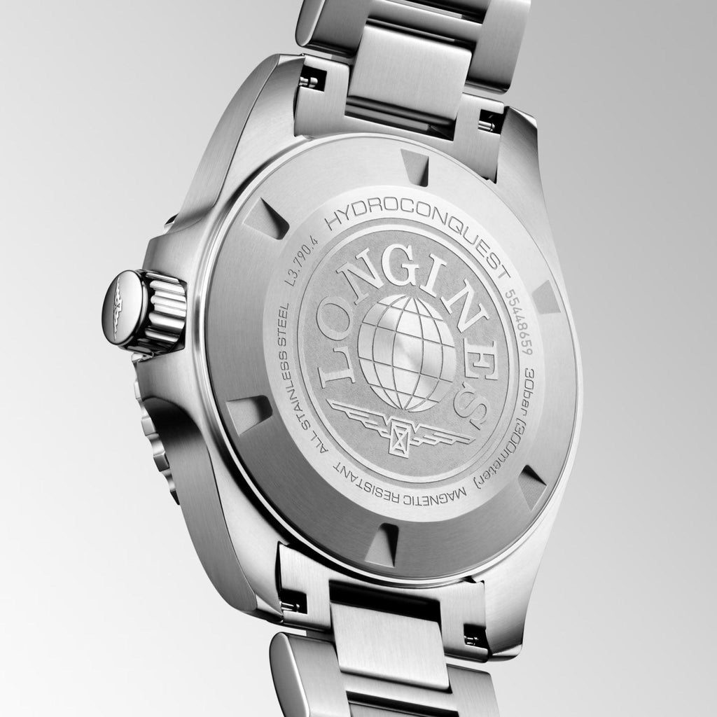 Orologio Longines Hydroconquest GMT con quadrante inciso e cassa in acciaio satinato