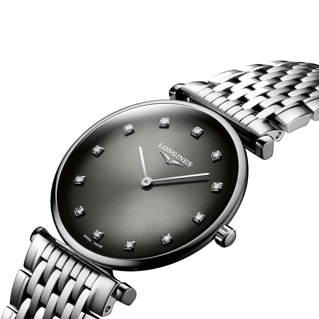 Orologio da polso quadrante antracite con gemme brillanti e bracciale maglia in acciaio