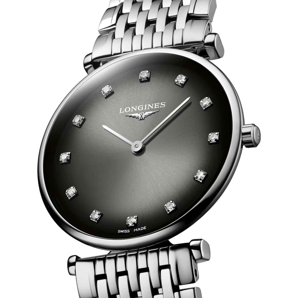 Orologio da polso quadrante antracite con diamanti e cinturino maglia d’acciaio